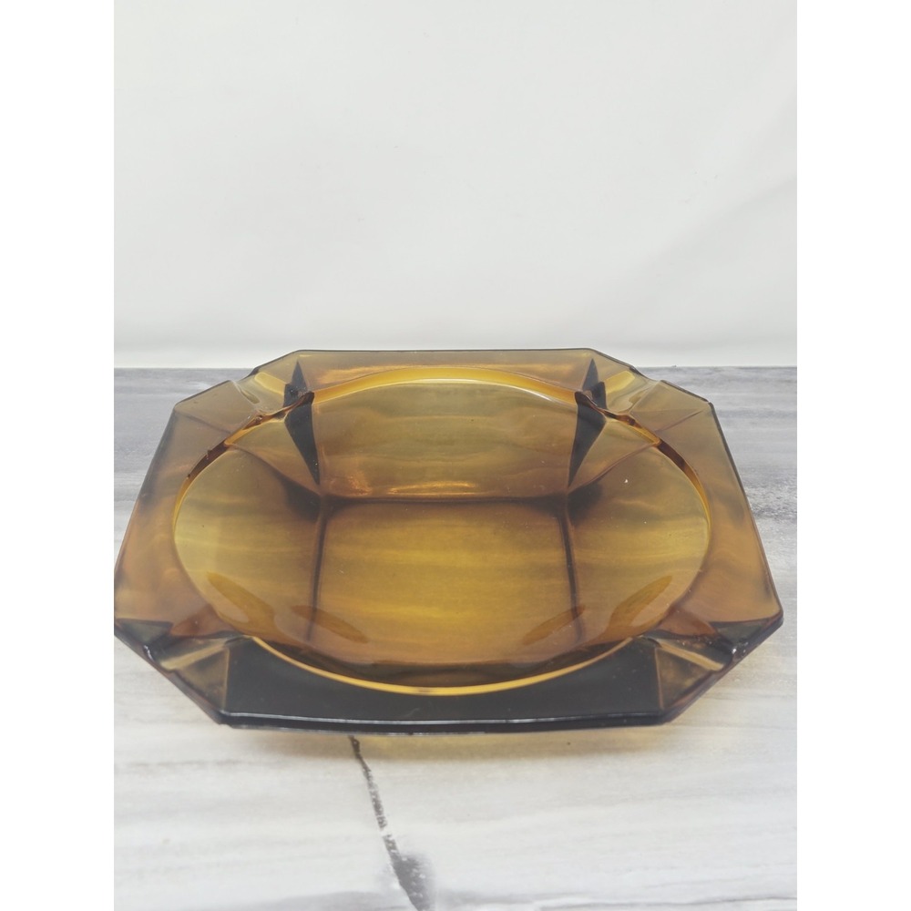 Vintage 8" Amber Glass Octagon Ashtray Arrows - Great Condition! - Picture 8 of 10